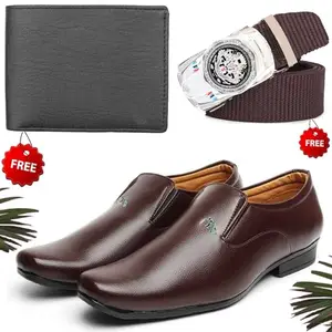 Fashionable Formal Shoes/Party Shoes/Shoes Combo with Free Wallet & Belt for Men and Boys (BAZAAR5759_VTOR-BLK-2005) Multicolor