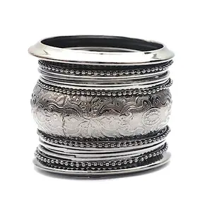 NAVMAV Traditional Oxidised Black Plated Kada Bangles Traditional Beads & Chain Design Stylish Metal Cuff Mota/Patle Kada Kada for Wedding Bracelets Bangles for Women Girls