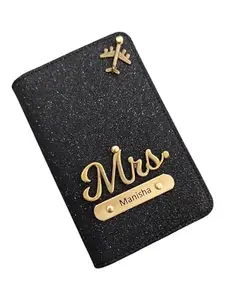 CELED Personalised Trendy Passport Cover/Holder Women & Ladies, Travel assesories, Glitered Passport Cover, New Launched Name Passport Holder for Girls, Black