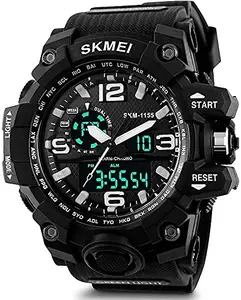 Black Stylish Analog Digital Watch with Dual time for Men | Casual Watch for Boys & Girls | Alarm, Stopwatch, Calendar | Batteries Included