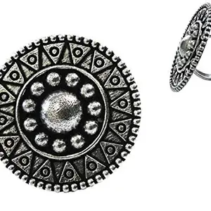 AyA Fashion Oxidised German Silver Finger Ring for Women