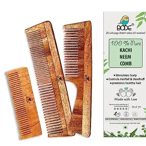 BODE- Kacchi Neem Comb, Oil Treated Wooden Comb | Hair Growth, Hairfall, Dandruff Control | Hair Straightening, Frizz Control | Comb for Men, Women .PRT- LILY+HNDL+PKT