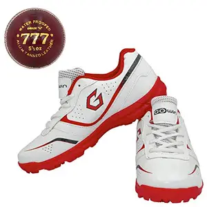 Gowin Academy White/Red Cricket Shoes Size-5 with TR-777-R Cricket Leather Ball Alum Tanned Red