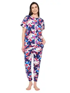 Clovia Women's Cotton Solid Top & Pyjama Set (COMLS0624_Grey, Navy Blue_XL)