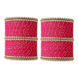 HERVERSE Combo Of Metal Gold Plated Dotted Glossy and Matte Bangle for Women and Girls (Pack of 66) BL B CVB-22 Hot Pink 2.6