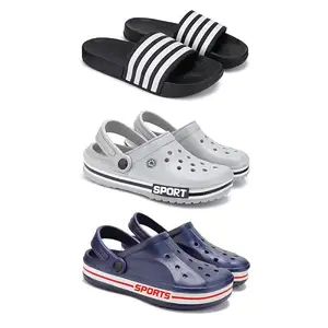WINGSCRAFT Lightweight Classic Slider || Sandals with Clogs for Men-Combo(3)-3024-3016-3069-10 Blue