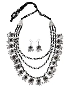 Fashion Latest Stylish Traditional Oxidised Silver Necklace Jewellery Set for Women
