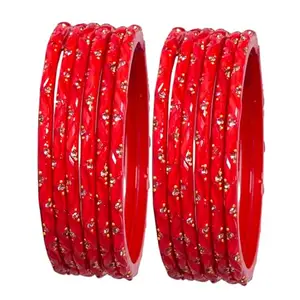 T4 Jewels Premium Glass Bangles Diamond Gemstone Designer Fancy Chudi Set Red Bangles Green Bangles Haldi Bangles Fashion Jewellery - Set Of 12_Red_2.2