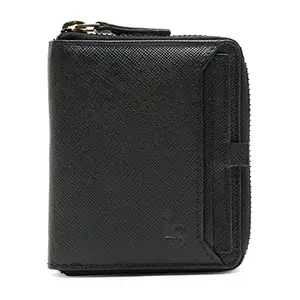 LOUIS STITCH Blue Saffiano Leather Bifold Mens Wallet | 6 Card Slots, 1 Cash Compartment and 1 See Through ID Window| RFID Protected Pocket Zipper Wallet for Men(WL-SF-ZLBU)