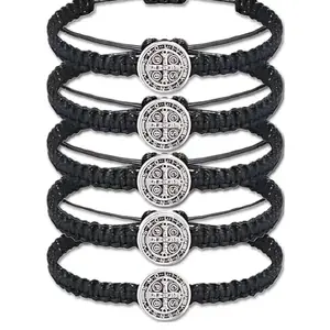 Saint Benedict Excorsism Protection Wrist Bracelet, Black Cord