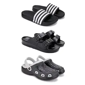 Lightweight,Classic SliderSandals with Clogs for Men-Combo(3)-3024-3115-3018-7 Black-2802