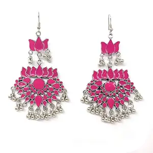 ZaffreCollections Fashionable Black Meena Lotus Shape Earrings for Women and Girls (ZCDG0612) (Pink)