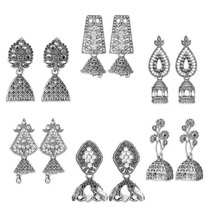 Fashion Frill Leaves Small Silver Oxidised Jhumki Jewellery For Women And Girls Pair of 6