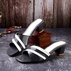 Paduki Women's Footwear Block heels slip On Solid Casual Stylish sandals (Grey-4)