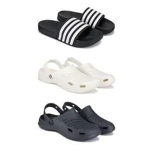 Lightweight,Classic SliderSandals with Clogs for Men-Combo(3)-3024-3147-3146-7 Black-5781