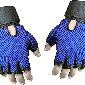 ZaySoo Leather Padded Palm Support Sport Gym Gloves with Long Wrist Support - Blue