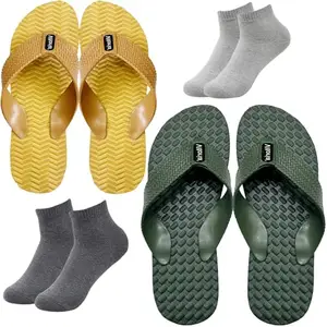 Vitoria Men Slippers | Soft Comfortable Stylish And Anti Skid Men's Flip-Flops & Slippers | Color : Multicolor | Size : 10, 2SLPWaveYlwBoltGrenDrkGryLgtGryScks-10