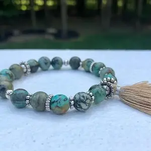 LKBEADS Natural African Turquoise 8mm Round Shape Smooth Cut Beads 7 inch Stretchable Bracelet for Men & Women|STBR_RR_00201_70