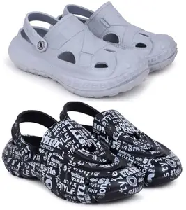 Pampy Angel Combo Pack of 2 Slipper/Flip Flops/Slides/Clogs/Sandals for Men,(Cl-1200-Grey,Cl-A-Style-Black),8 (UK/India)