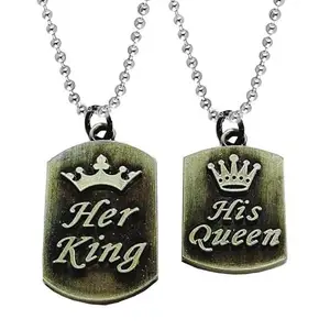 M Men Style Valentine Gift Her King His Queen Locket For Couple Green Zinc And Metal Pendant Necklace Chain For Men And Women SPn2021951