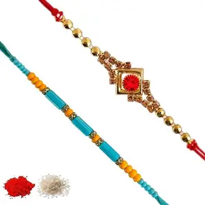 Rakhiya.com Designer Rakhi set of two, Multicolour rakhi, combo of two (set of 2), With Roli Chawal Packet 0067