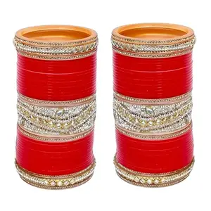 Lucky Jewellery Bridal Bangle Set Dhanteras/Diwali/Bhai Dooj Collection Red Designer Chura Wedding Punjabi Choora Fashion Jewellery Chuda For Women (1634-M1C1-GAJAL-R26)