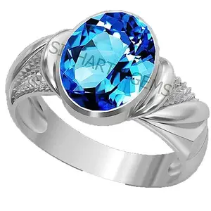 JEMSKART 5.25 Ratti 4.52 Carats Blue Topaz Natural Stone Silver Adjustable Ring for Astrological Purposes