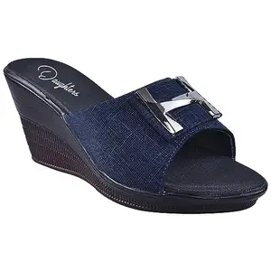 Daughters Wedge Heels Casuals Heels For Women Comfort,Stylish and Latest Heel Sandal (Navy Blue, numeric_9)