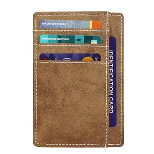 CLOUDWOOD Mini Wallet for ID, Credit-Debit Card Holder & Currency with White Stitching Outline for Men & Women - Dark Brown WL624