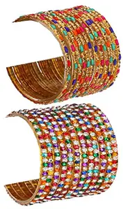 Colorful Glass Bangles/Kada Set Combo Ornamented with Colourful Chips & Beads_Bridal2165 (AkBang2-ASH1.d_bang)