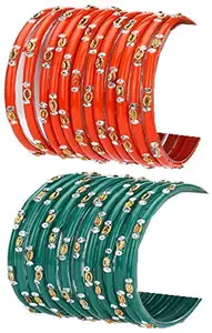 Colorful Glass Bangles/Kada Set Combo Ornamented With Colourful Chips & Beads_D8 (AkBang2-A1.d_bang)