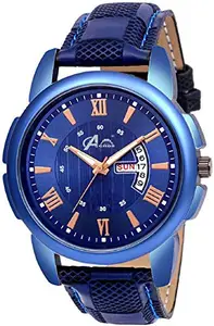 Acnos® Premium Blue Dial Blue Case Leather Date and Time Watch Combo for Pack of - 1
