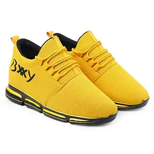 Global Rich Men's 3 Inch Hidden Height Increasing/Elevator Mesh Material Running Casual Sports Shoes Yellow Leather Shoes-10 UK (710Yellow10)