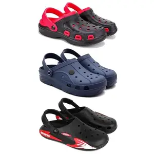 DRACKFOOT-Lightweight Classic Clogs || Sandals with Slider Adjustable Back Strap for Men-Combo(4)-3017-3098-3141-8 Black