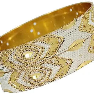 NMII Brass Gold Plated Bangles Set For Women's & Girls (Pack of 2), (NM_SAP1-5301_SIM-2.8 Inches), Pack Of 2 Bangles Set