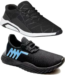 WORLD WEAR FOOTWEAR Soft Comfortable and Breathable Canvas Lace-Ups Sports Running Shoes for Men (Black, 8) (S20868)
