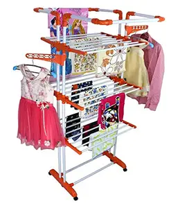 CIPLA PLAST Mild Steel and Co-Polymer Cloth Dryer Stand Drying Rack for Home and Balcony - King Jumbo (Orange)