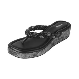Mochi Women's Black Fashionable Braided Platform Flip-Flops UK/3 EU/36(32-1168)