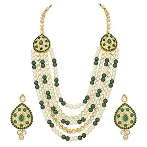 Peora Traditional Indian Ethnic Wedding Green White Pearl Long Necklace Earring Jewellery Set for Women Girls