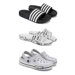 Lightweight,Classic SliderSandals with Clogs for Men-Combo(3)-3024-3104-3016-10 Grey-2289