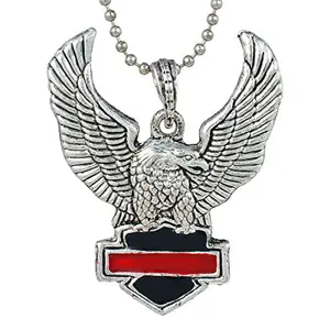Memoir Silver plated Harley Davidson inspired Black with Red band, Flying eagle chain pendant bikers chain necklace jewellery for men