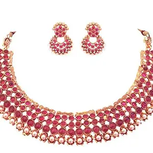 MIRAYA CREATIONS Gold Plated Traditional Crystal Choker Necklace with Matching Earring Jewellery Set for Women & Girls (Pink Crystal)