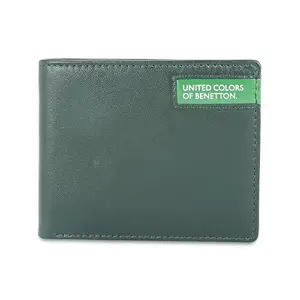 UNITED COLORS OF BENETTON Corvin Leather Global Coin Wallet for Men - Olive, 4 Card Slots