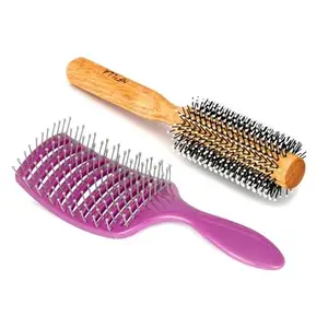 Nfilla Wooden Comb For Men | Hair Comb For Women | Hair Brush For Men | Hair Roller Comb | Roller Brush For Hair Styling | Wooden Round Hair Roller & Vented Hair Brush and Hair Comb