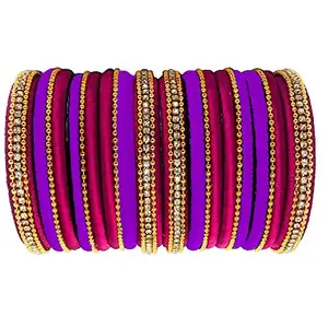 Generic Thread Trends Silk Thread Bangles Set for Women & Girls (Pink-Purple) (Size-2/10)