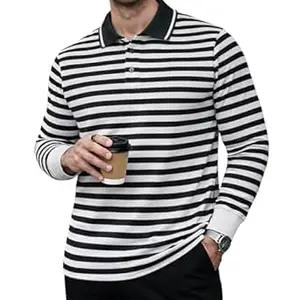 Mack Jonney Men’s Premium Striped Polo T-Shirt | Long Sleeve Cotton Blend | Casual & Smart Wear-M6721
