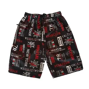 Men's Urban Style Shorts, Black with Red Typography Print, Elastic Waistband, Multiple Sizes S-3XL (in, Alpha, XL, Black)