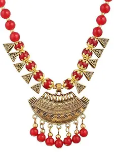 Chic Red Oxidised Half Moon Necklace Set with Intricate Detailing for Women