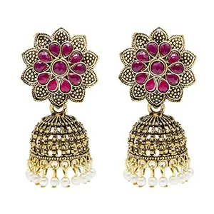 Shining Jewel - By Shivansh Shining Jewel Gold Plated Antique Traditional Peacock Jhumka With CZ, LCT Crystals,Kundan & Pearls Earrings for Women (SJ_1900_M)