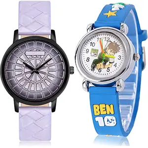 NIKOLA Rich Analog Purple and White Color Dial Women Watch - GM509-GC97 (Pack of 2)
